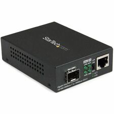 StarTech.com Gigabit Ethernet Fiber Media Converter with Open SFP Slot 1 x Network (RJ-45) - Multi-mode, Single-mode - Gigabit Ethernet - 10Base-T, 1000Base-SX, 1000Base-LX, 100Base-TX, 1000Base-T - 1 x Expansion Slots - SFP - 1 x SFP Slots - AC Adapter -
