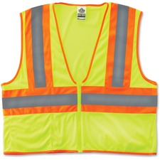 Ergodyne Class 2 Two-tone Lime Vest 2-Xtra Large/3-Xtra Large - Lime - Reflective, Machine Washable, Lightweight, Pocket, Zipper Closure - 1 Each