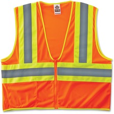 Ergodyne Class 2 Two-tone Orange Vest 2-Xtra Large/3-Xtra Large - Orange - Reflective, Machine Washable, Lightweight, Pocket, Zipper Closure - 1 Each