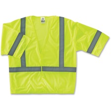 Ergodyne Class 3 Lime Economy Vest Large/Extra Large - Lime - Reflective, Machine Washable, Lightweight, Pocket, Hook & Loop Closure - 1 Each