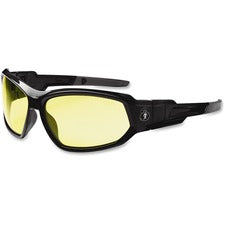 Ergodyne Loki Yellow Lens Safety Glasses Ultraviolet Protection - Black - Durable, Flexible, Scratch Resistant, Anti-fog, Non-slip, Perspiration Resistant, Comfortable, Elastic Strap - 1 Each