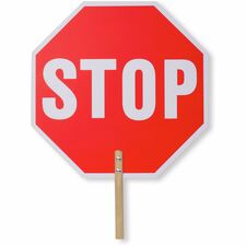 Tatco Handheld Stop Sign Print/Message "Stop" - 18" Width x 18" Height x 0.2" Depth - White Print/Message Color - Double Sided - Weather Proof, Long Lasting, Lightweight, Comfortable Grip - Wood - 1 Each