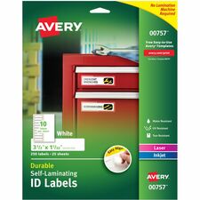Avery® Easy Align ID Label 1 1/32" Width x 3 1/2" Length - Permanent Adhesive - Rectangle - Inkjet, Laser - White - Film - 10 / Sheet - 25 Total Sheets - 250 Total Label(s) - 250 / Pack