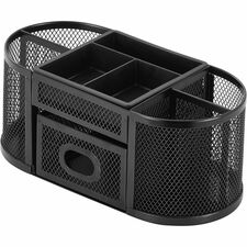 Lorell Mesh Desktop Organizer Desktop - Compact, Sturdy, Removable Compartment - Black - Steel, Mesh, Plastic - 1 Each