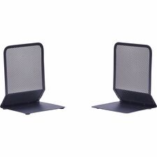 Lorell Mesh Bookends 7" Height x 5.38" Width x 5.25" Depth - Desktop - Sturdy - Black - Steel, Mesh - 2 / Pair