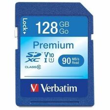 Verbatim Premium 128 GB Class 10/UHS-I (U1) SDXC - 1 Each - TAA Compliant 70 MB/s Read - 300x Memory Speed - Lifetime Warranty