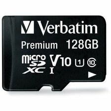 Verbatim Premium 128 GB Class 10/UHS-I microSDXC - 1 Each - TAA Compliant 45 MB/s Read - Lifetime Warranty