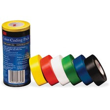 3M Vinyl Tape 764 Color-coding Pack 21.87 yd Length x 0.94" Width x 5 mil Thickness - Multicolor - Rubber - 4 mil - Polyvinyl Chloride (PVC) Backing - 6 / Pack
