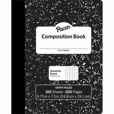 Pacon Composition Book 100 Sheets - 200 Pages - Quad Ruled Front Ruling - 0.20" Ruled - 9.75" Height x 7.5" Width x 0.1" Length - White Paper - Black Marble Cover - Durable, Hard Cover - 1 Each