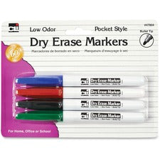 Charles Leonard Low Odor Dry Erase Markers Fine Bullet Marker Point - Black, Blue, Red, Green Ink - 4 / Pack