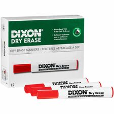 Dixon Dry Erase Markers Broad Chisel, Fine Marker Point - Red Ink - 12 / Box