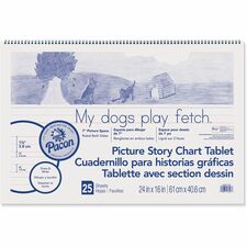 Pacon Ruled Picture Story Chart Tablet 25 Sheets - Spiral Bound - Both Side Ruling Surface - Ruled Front Ruling - 1.50" Ruled - 7" Picture Story Space - 24" x 16" Sheet Size - White Paper - Punched - Recycled - 1 Each