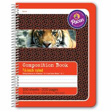 Pacon Composition Book 100 Sheets - 200 Pages - Spiral Bound - Short Way Ruled Front Ruling - 0.63" Ruled - 4.50" Picture Story Space - 7 1/2" x 9 3/4" Sheet Size - Red Cover - Recycled - 1 Each