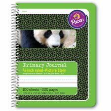 Pacon Composition Book 100 Sheets - 200 Pages - Spiral Bound - Short Way Ruled Front Ruling - 0.63" Ruled - 4.50" Picture Story Space - 7 1/2" x 9 3/4" Sheet Size - Green Cover - Recycled - 1 Each