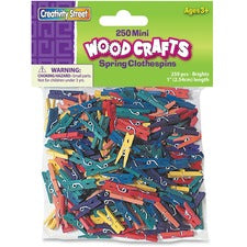 Creativity Street WoodCrafts Bright Mini Clothespins Mini - 1" Length x 1.5" Width - for Artwork - Assorted - Wood - 250 / Pack