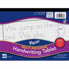 Pacon Multi-Program Handwriting Tablet 40 Sheets - Both Side Ruling Surface - Ruled Front Ruling - 1.13" Ruled - 10 1/2" x 8" Sheet Size - White Paper - Assorted Cover - Chipboard Backing, Recyclable, Film-wrapped - 1 Each