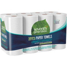 Seventh Generation 100% Recycled Paper Towels 2 Ply - 156 Sheets/Roll - White - Paper - 8 / Pack