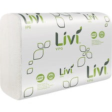Livi VPG MultiFold Towel 1 Ply - Multifold - 9.06" Width x 9.45" Length - White - Virgin Fiber, Paper - 250/Pack - 16 / Carton