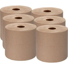 Genuine Joe Embossed Hardwound Roll Towels 7.87" Width x 1000 ft Length - 2" Core - Kraft - 6 / Carton