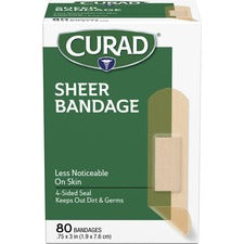 Curad Sheer Bandage Strips 0.75" Width x 3" Length - Sheer, Clear - Fabric - 80 / Box