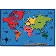 Carpets for Kids® KID$Value Plus™ World Map Design Rug 12 ft Length x 96" Width - Rectangle - Assorted