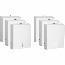 Genuine Joe C-Fold/Multi-fold Towel Dispenser Cabinet C Fold, Multifold Dispenser - 13.5" Height x 11" Width x 4.3" Depth - Stainless Steel, Metal - White - Wall Mountable - 6 / Carton