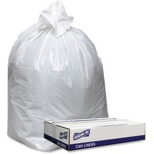 Genuine Joe Low Density White Can Liners 60 gal Capacity - 58" Length x 38" Width x 0.90 mil (23 Micron) Thickness - Low Density - White - Can, Waste Disposal - Recycled - 100 / Carton