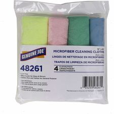 Genuine Joe Color-coded Microfiber Cleaning Cloths 16" Width x 16" Length - Assorted - MicroFiber - 4/Pack - 36 / Carton