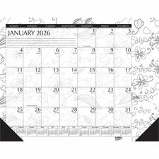 House of Doolittle Doodle Monthly Desk Pad Julian Dates - Monthly - 12 Month - January 2026 to December 2026 - 1 Month Single Page Layout - Desk Pad - Black/White - Paper - 13" Height x 18.5" Width - Notes Area, Reference Calendar - 1 Each