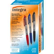 Integra 1.0mm Retractable Ballpoint Pen 1 mm Medium Pen Point - Retractable - Assorted Ink - 50 / Box
