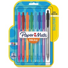 Paper Mate InkJoy 100 RT Pens 1 mm Medium Pen Point - Retractable - Assorted Ink - Translucent Barrel - 8 / Pack