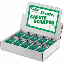 Unger Safety Scrapers 1.50" Blade - Retractable, Safety Lock, Non-slip Grip - Green - 50 / Carton