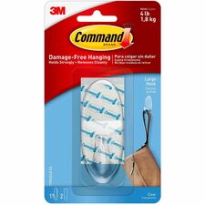 Command Large Hook with Clear Strips 4 lb (1.81 kg) Capacity - 1.4" Width x 3.4" Length - for Decoration - Plastic - Clear - 1 / Pack