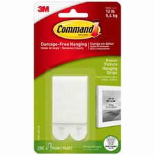 Command Medium Picture Hanging Strips 2.75" Length x 0.63" Width x 100 mil Thickness - White - Foam - 2/Set - 4 / Pack