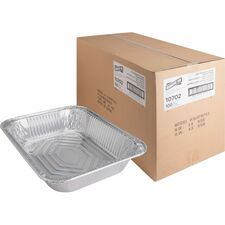 Genuine Joe Half-size Disposable Aluminum Pan Cooking, Serving - Disposable - 0.5" Diameter - Silver - Aluminum Body - 100 / Carton