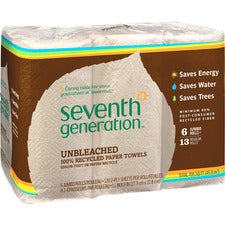 Seventh Generation 100% Recycled Paper Towels 2 Ply - 11" Width x 9" Length - 120 Sheets/Roll - Natural - Paper - 6/Pack - 4 / Carton