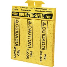 Rubbermaid Commercial Bilingual Over-The-Spill Pads Print/Message "Caution Wet Floor" , "cuidado Piso Mojado" - 12.6" Width x 16.5" Height x 16" Depth - Wall Mountable - Strong, Absorbent, Portable - Plastic, Polypropylene - Yellow - 22/Pack - 12 / Carton