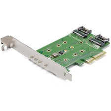 StarTech.com 3-port M.2 NGFF SSD Adapter Card Mount both PCIe (NVMe) and SATA based M.2 SSDs inside your computer using this PCI Express adapter card - 3-Port M.2 SSD (NGFF) Adapter Card - 1 x PCIe (NVMe) 2 x SATA III M.2 - PCIe 3.0 - PCI Express 3.0 M.2