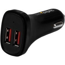 StarTech.com Dual-Port USB Car Charger - 24W/4.8A - Black 24 W - 12 V DC, 24 V DC Input - 5 V DC Output - 4.80 A - 1 Each