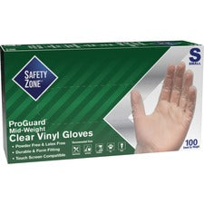 Safety Zone 3 mil General-purpose Vinyl Gloves Small Size - Clear - Latex-free, Comfortable, Silicone-free, Allergen-free, DINP-free, DEHP-free - For Food, Janitorial Use, Cosmetics, Painting, Cleaning, General Purpose, Pet Care - 100 / Box