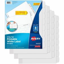 Avery® Big Tab Printable Label Dividers, Easy Peel Labels, 8 Tabs 32 x Divider(s) - 8 - 8 Tab(s)/Set - 8.5" Divider Width x 11" Divider Length - 3 Hole Punched - White Paper Divider - White Paper Tab(s) - 20% - Hole-punched, Printable, Easy Peel, Rein