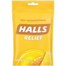 HALLS Halls Honey-Lemon Cough Drops For Sore Throat, Cough, Nasal Congestion - Honey Lemon - 30/Bag - 12 / Box