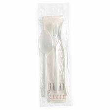 Genuine Joe 6-Piece Fork/Knife/Spoon Utensil Kit 250 Piece(s) - Cutlery Set - 1 x Spoon - 1 x Fork - 1 x Knife - Disposable - Polypropylene - White - 250 / Carton