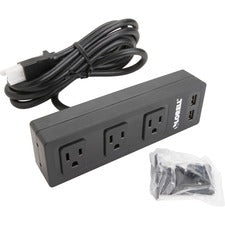 Lorell Under Desk AC Power Center with USB Charger 3 x AC Power, 2 x USB - Black