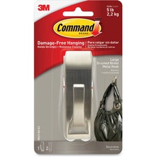 Command Large Modern Reflections Hook 5 lb (2.27 kg) Capacity - for Painted Surface, Wood, Tile - Metal - Brushed Nickel - 1 / Pack