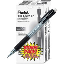 Pentel Champ Mechanical Pencils 0.5 mm Black Lead - HB - Refillable - Black Barrel - 24 / Pack