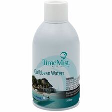 TimeMist Metered 30-Day Caribbean Waters Scent Refill Spray - 6000 ft³ - 6.6 fl oz (0.2 quart) - Caribbean Waters - 30 Day - Long Lasting, Odor Neutralizer - 12 / Carton