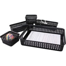 Advantus 5-pack Plastic Weave Bins Desktop - Black - Plastic - 5 / Pack