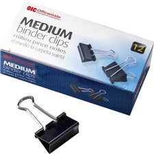 Officemate Binder Clips Medium - 9" Length x 2.4" Width - 0.62" Size Capacity - for File - Corrosion Resistant, Durable - Black - 12/Box - 12 / Pack
