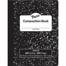 Pacon Unruled Compositon Book 100 Sheets - Plain - Unruled Front Ruling - 7 1/2" x 9 3/4" Sheet Size - Black Marble Cover - 24 / Carton